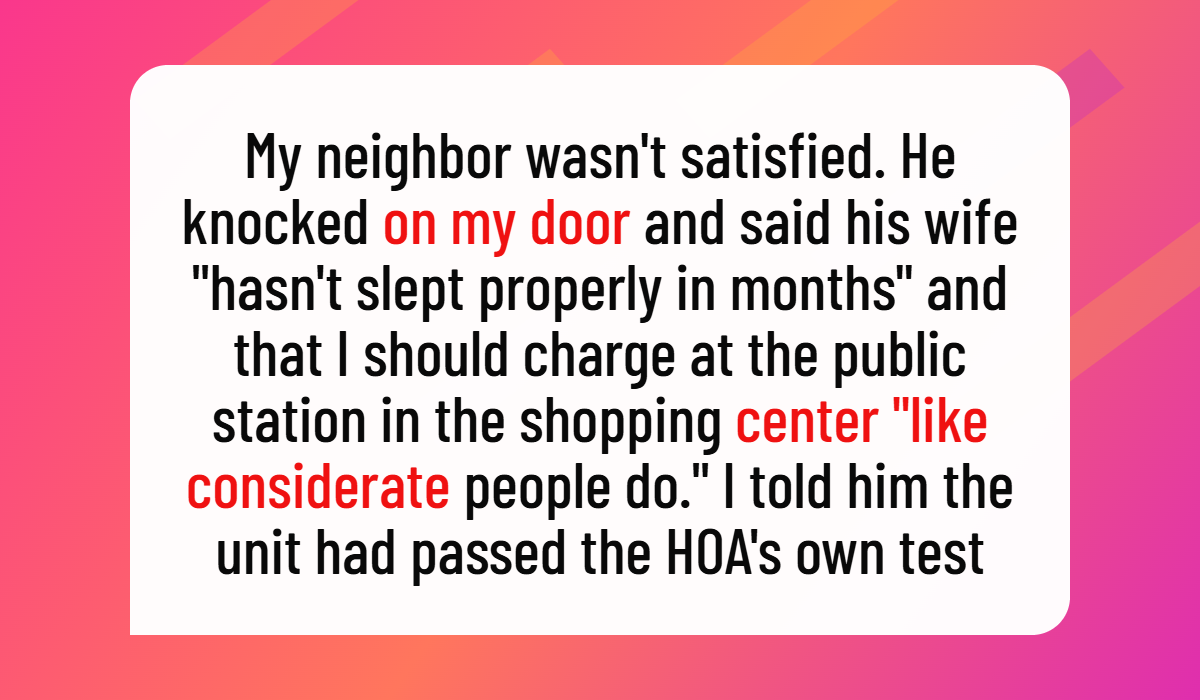 Neighbor Gets Fed Up With Man Charging His Electric Car at Night, Decides to Take Action
